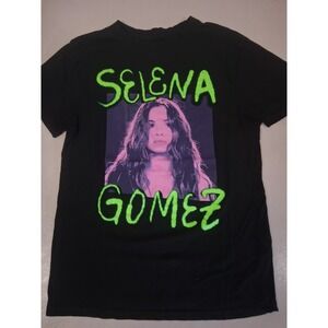Selena Gomez Graphic T-Shirt Black Neon Green Purple Concert Tee Mens Medium